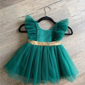 Green Tulle Dress with Gold Accent